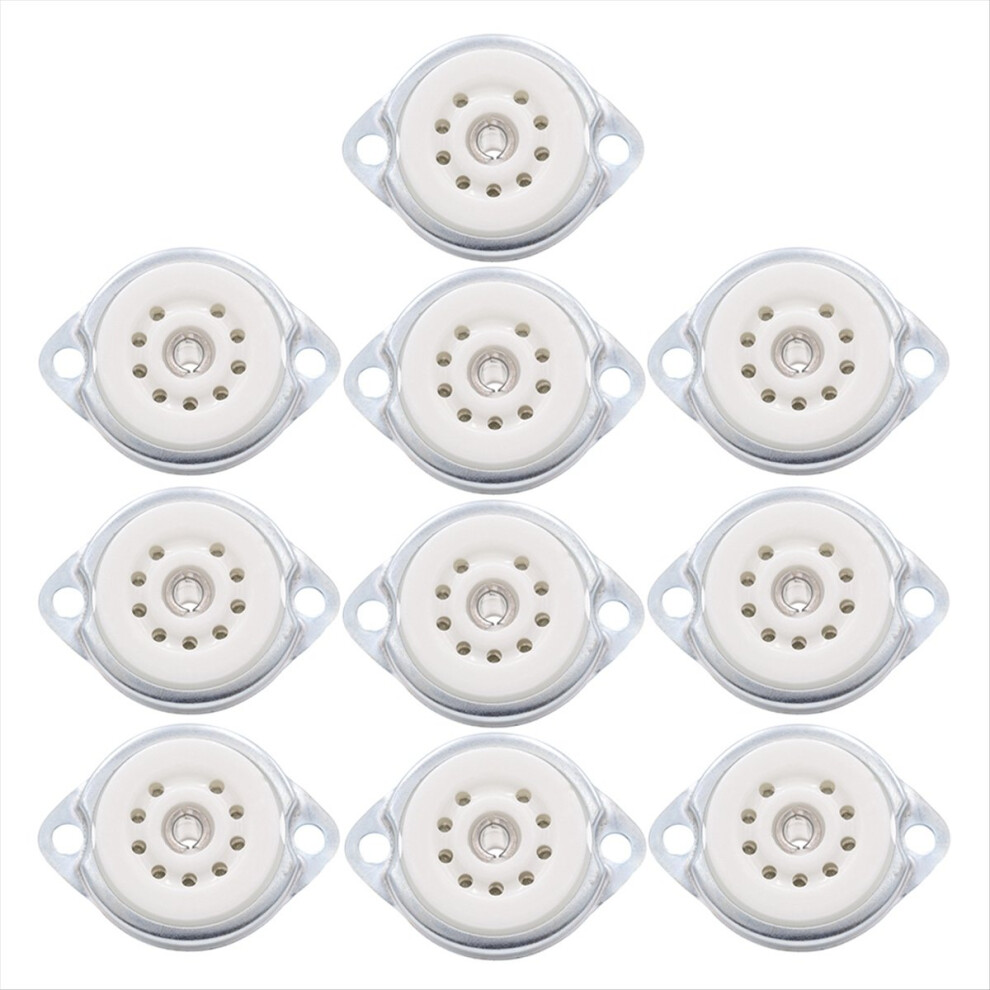 10Pcs Chassis Mount 9Pin Ceramic Vacuum Tube Socket Base For 12Ax7 Ecc82 6922 El84 6Dj8 12Au7 12At7 Audio Guitar 4852710031845