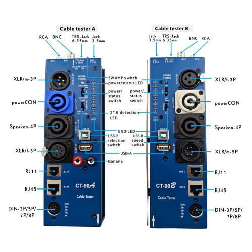 CT-90AB Detachable Multi-Function Audio Cable Tester 16 in 1 Digital Display Automatic Fully XLR 2