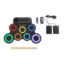 Elektrisches Schlagzeug mit integriertem Lautsprecher, tragbares Roll-Up-Schlagzeug für Kinder mit 2 Fußpedalen, Drumsticks (mehrfarbig & schwarz)