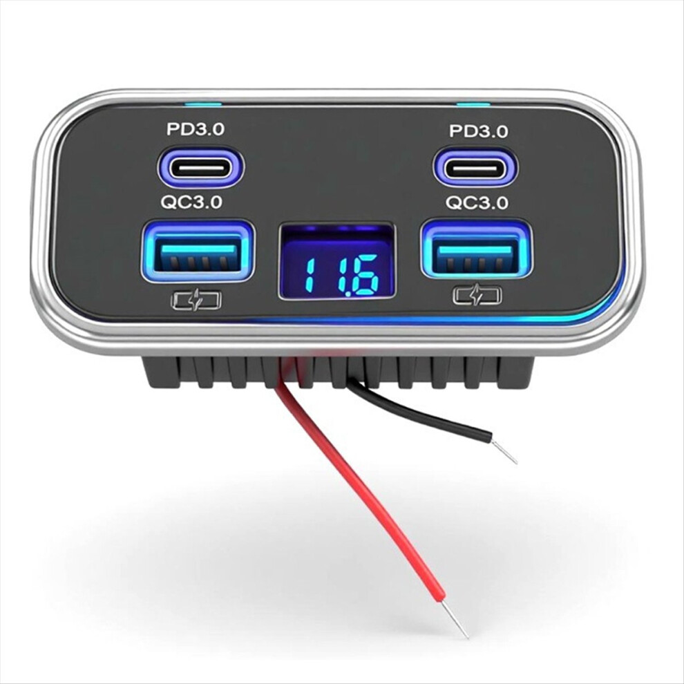 Exogio Quad-Port 12V Usb Outlet Rv Panel Dual Pd3.0 20W & Qc3.018w Car Port Charger With Voltmeter For Bus Truck Marine