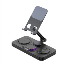 6-in-1 Kabellose Ladestation mit Tablet-Halterung, LED-Licht, Uhr und USB-C-Anschluss für 17-12-Zoll-Uhren
