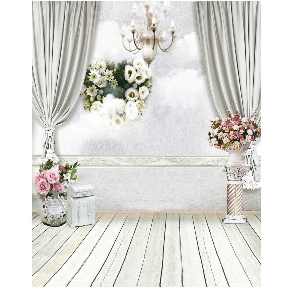 5X7ft Curtain Backdrop Studio Flower Photo Photography Floor Background White 4851971853333