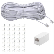 100 Ft Telephone Extension Cord Phone Cable Wire Line with Couplers and 35 Clip Holders