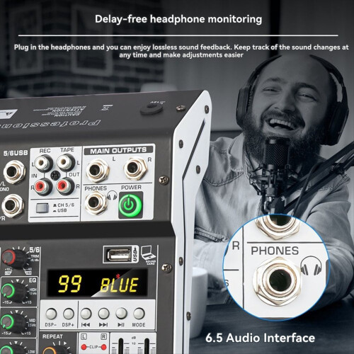 NA4 99 Effects Audio Mixer Multi-Channel Recording PC 48V Phantom Power Bluetooth 2