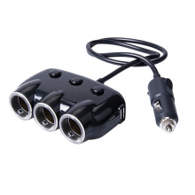 Zigarettenanzünderadapter, 3-fach Kfz-Splitter 12V/24V DC mit zwei USB-Anschlüssen – Schwarz