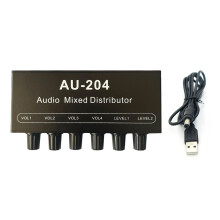 Stereo-Audio-Mixer, Signalverteiler, Umschalter, 2 Eingänge, 4 Ausgänge, individuelle Steuerung von Kopfhörern und Verstärker