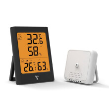Elektronisches Digitalthermometer mit Innen- und Außentemperaturanzeige, Feuchtigkeitsmesser, Wetteruhr, Schwarz