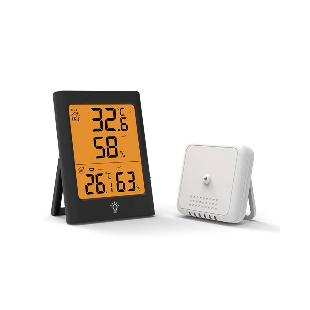 Electronic Digital Display Thermometer Indoor And Outdoor Temperature Humidity Meter Weather Clock Black Exogio