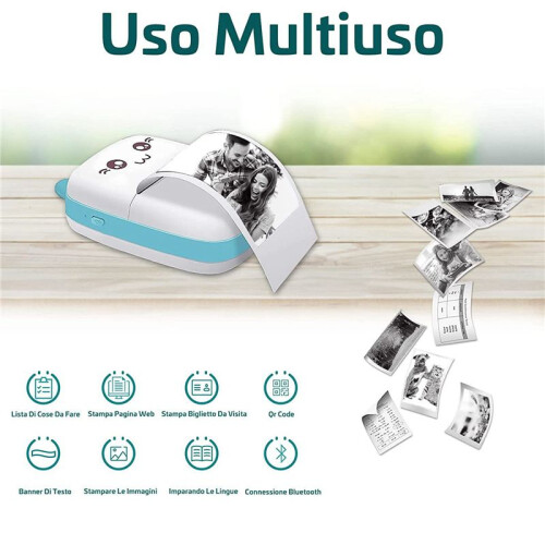 Mini Printer,Portable Pocket Printer,Bluetooth Wireless Smart Thermal Inkless Printer,Smartphone Photo Printer,Blue 2