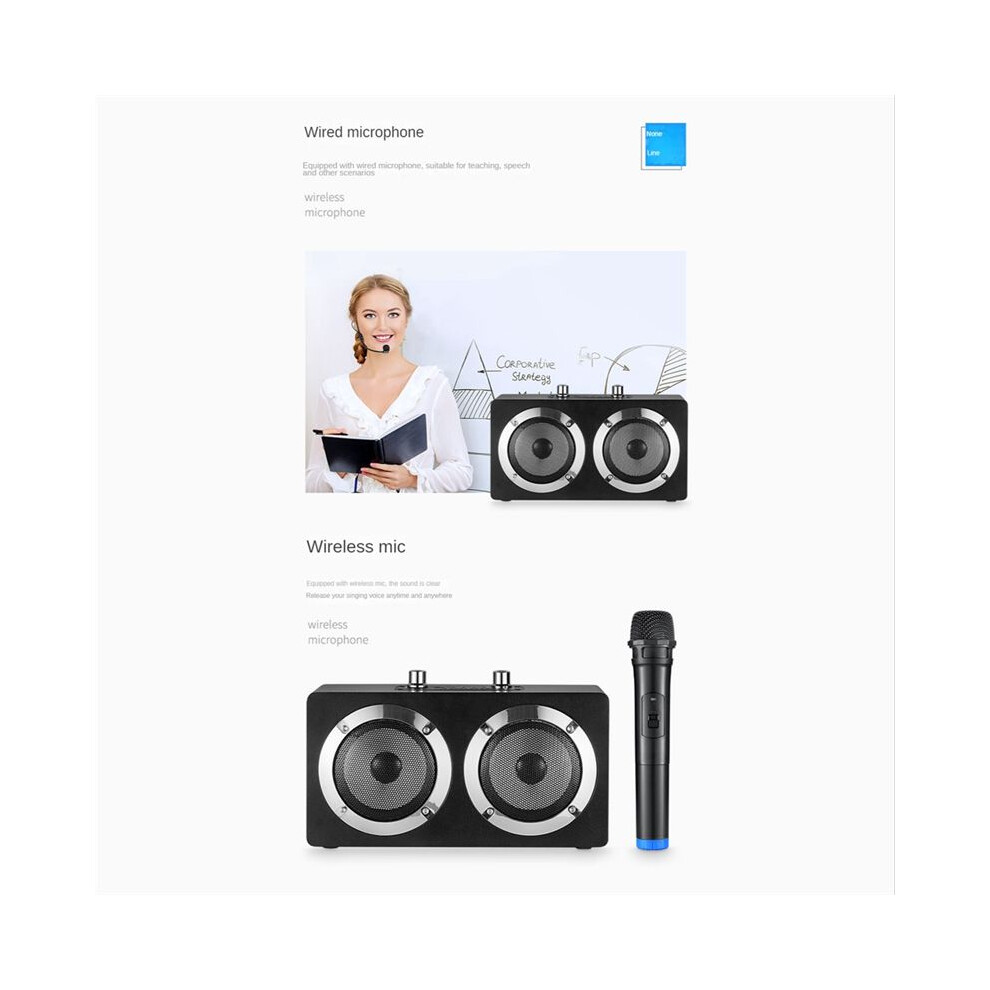 Portable Bluetooth Home Theater Wireless Wooden Speaker Microphone Tf Fm Radio Amplifier High-Fidelity Player Black 4851971888052