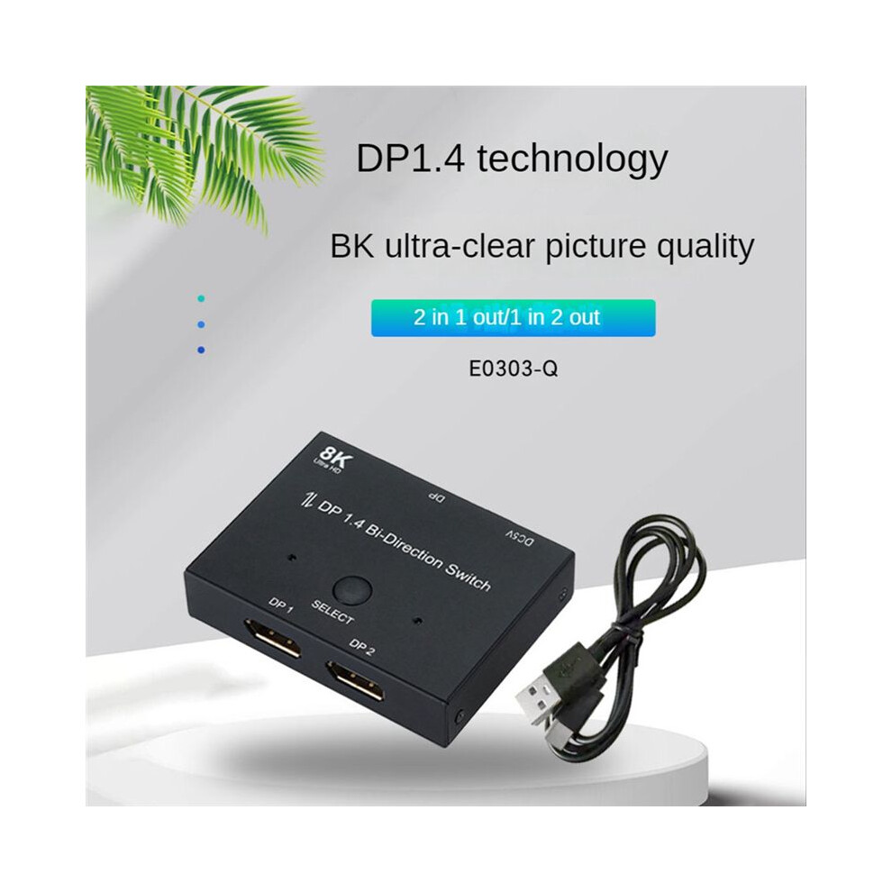 Displayport Switch Ultra Hd 8K Bi-Directional Dp 1.4 Switcher Splitter 2 In 1 Out Supports 4K@120Hz 8K@60Hz 4854171149695