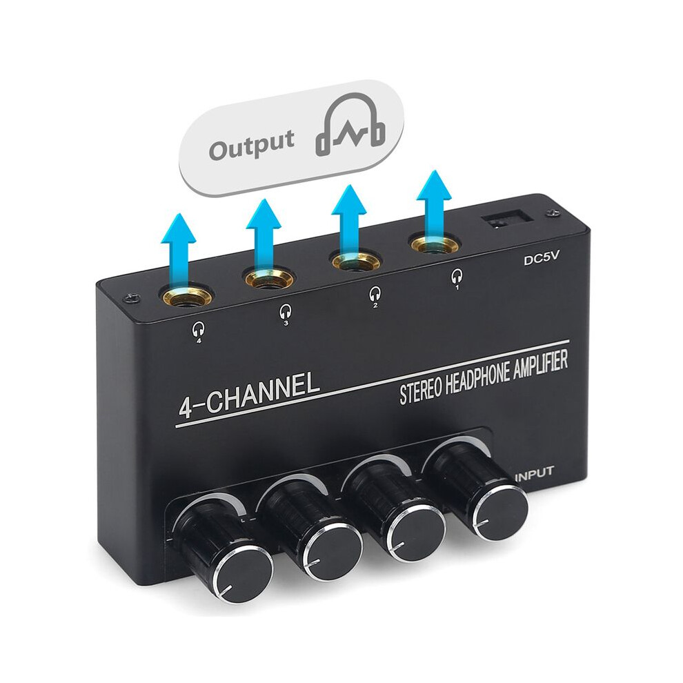 Headphone Amplifier Compact Stereo Earphone Audio 4 Channels For 6.35Mm Jack With Volume Control 4854171160201
