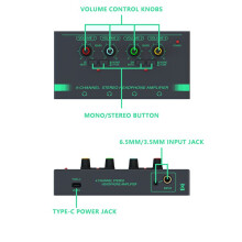 6-Kanal-Stereo-Kopfhörerverstärker, Mini-tragbarer Kopfhörer-Splitter, rauscharmer Audiomixer für Aufnahmestudios, Blau