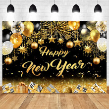 2024 Neujahr 210 x 150 cm Fotohintergrund, Champagnergold-Glitzer, Partydekorationsstoff, D