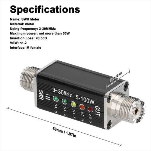 LED SWR Meter 3-30MHz Frequency Shortwave Standing Waves Indicator with 5 M Female Interface 1