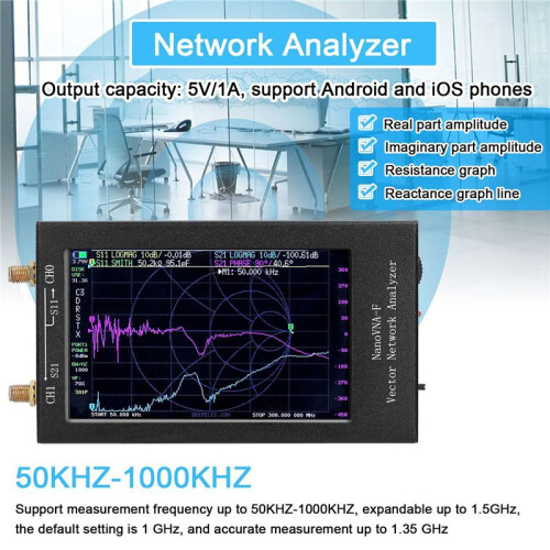 Portable Handheld Vector Network Analyzer 50KHz-1000MHz Digital Display Touching Screen MF HF VHF Antenna 2
