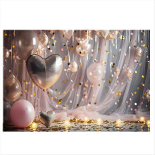 210 x 150 cm Europäische und amerikanische Party-Hintergründe, modische Ballons, rosafarbenes Herzbanner, Fotohintergründe, C