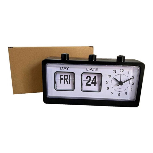 Mechanischer Wecker mit Klappfunktion, digital, mit Kalender, Retro-Stil, weiß 1