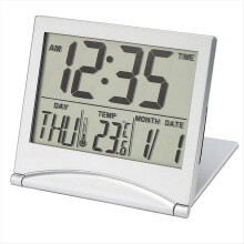 Digital Travel Alarm Clock - Foldable Calendar Temperature Timer LCD Weather Forecast Battery Powered