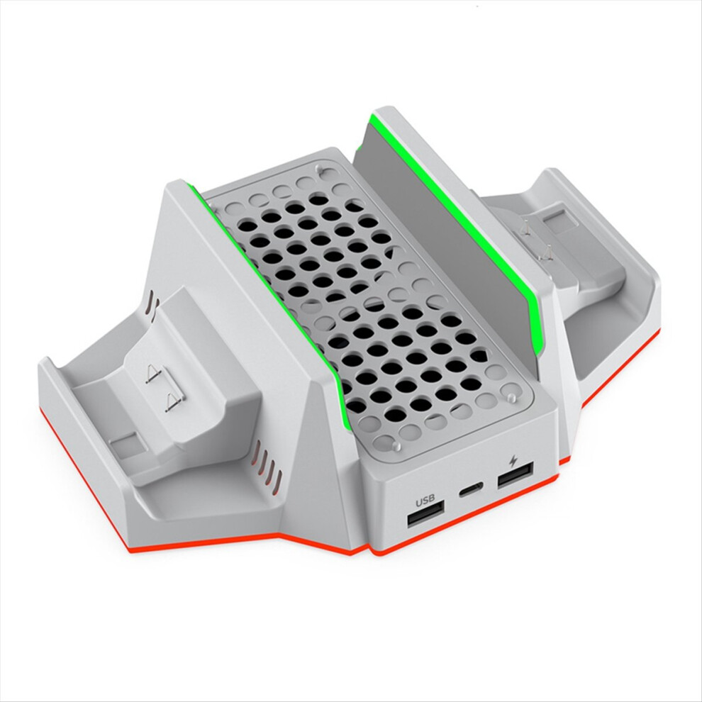 For Rgb Vertical Cooling Fan Stand With Dual Controller Charger Battery Pack Charging Dock White Exogio