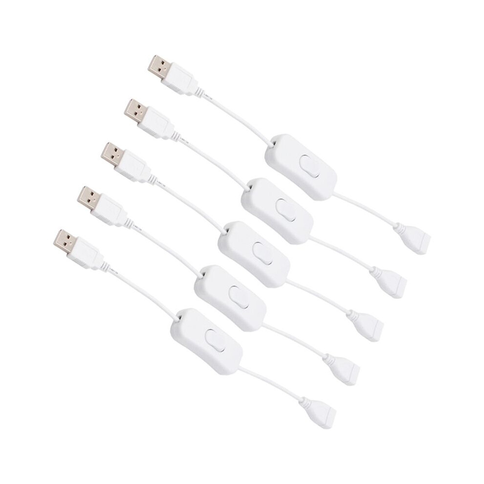5Pc 28Cm Usb Cable Male To Female With On/Off Extension Toggle For Lamp Fan Power Supply Line White 4854171180377