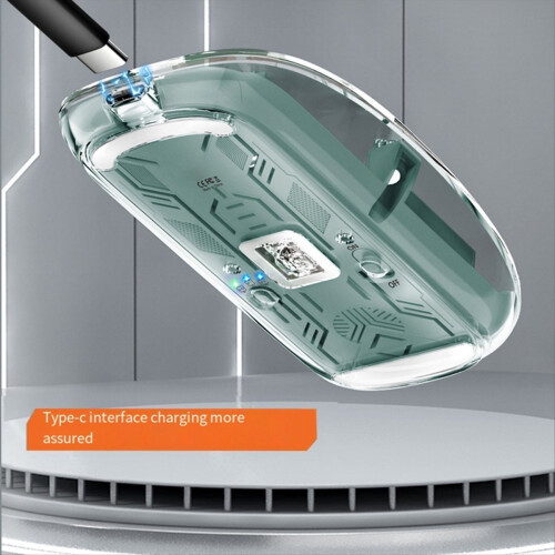 Transparent Magnetic Triple Mode Bluetooth Compatible 2.4G Wireless Mouse One-Click Desktop Type-C Rechargeable(Green)