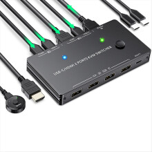 USB-C/USB-C) KVM 4K Switch (2 Eingänge, 1 Ausgang) Unterstützt PD-Laden, ermöglicht die gemeinsame Nutzung von Tastatur, Maus, Drucker und Monitor.