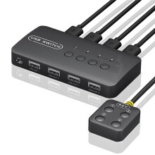 KVM-Switch USB-Controller-Adapter mit 4 Ein- und Ausgängen für Laptop, Computer, Drucker, Tastatur, Maus und Monitor