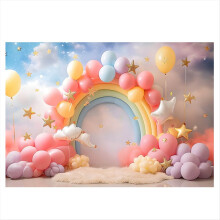 210 x 150 cm große Fotohintergründe im europäischen/amerikanischen Stil für Valentinstagsfeiern: Ballonrosen, rosa Herzbanner, E