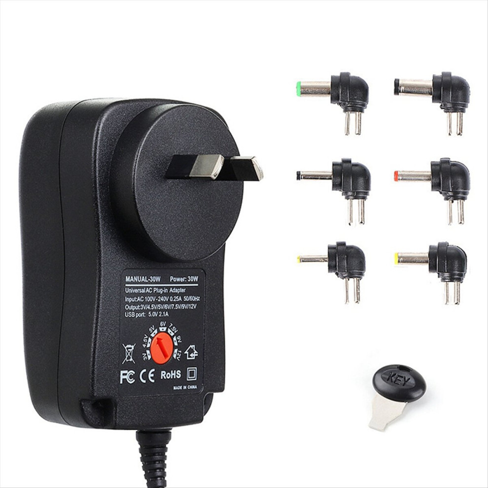 Photos - Other Electrical Equipment Power Adapter 3-12V Adjustable Voltage USB2.1A 30W Multi-Use Switching Supply AU Plug