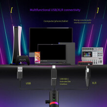 RGB-Gaming-Mikrofon, dynamisch, USB/XLR, Geräuschunterdrückung, Dual-Modus, Podcast-Modus