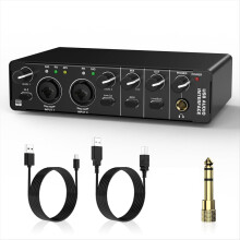 USB-Audio-Interface, 2 Ein- und Ausgänge mit 48V Phantomspeisung für Aufnahmen, für Gitarristen, Sänger und Podcaster