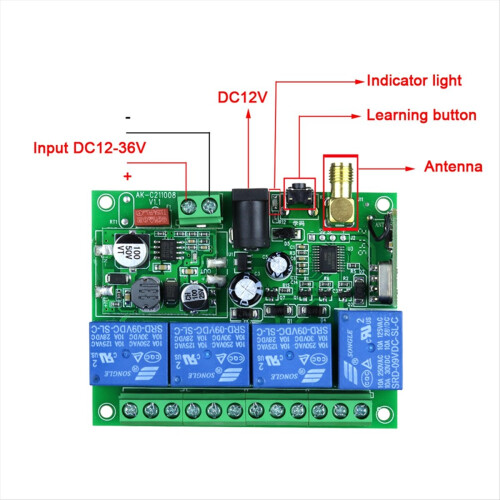 DC12-36V 4CH Wireless Remote Control Switch Receiver with 2000M Long Distance Controller Suckers Antenna 1