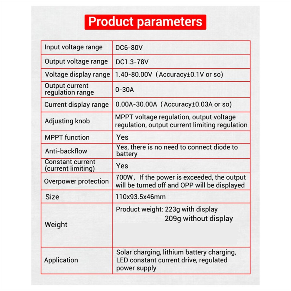 Sj30 700W Synchronous Rectification 30A Automatic Buck-Boost Power Module Solar Charging Mppt,With Display 4854171140630