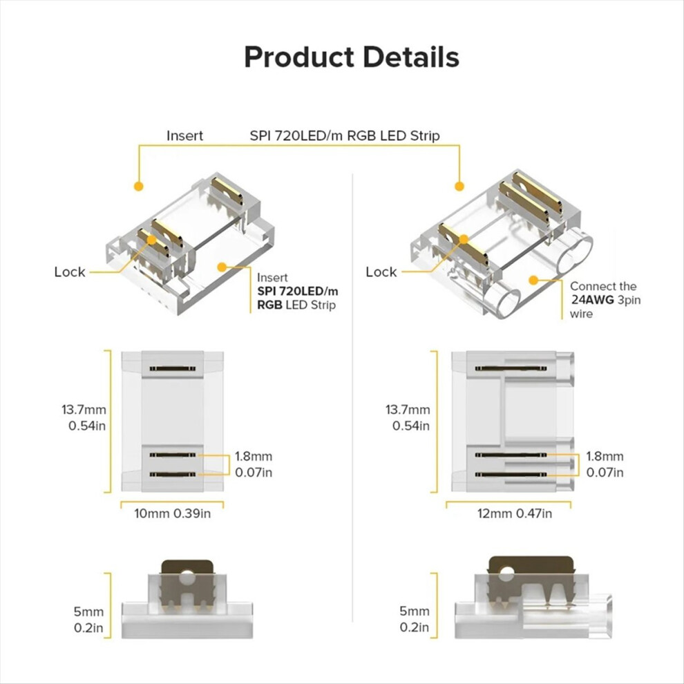 24Pcs 3Pins 12Mm Transparent Cover Connector Kits For Cob Led Strip Gapless Connectors With Wire 4854171131881