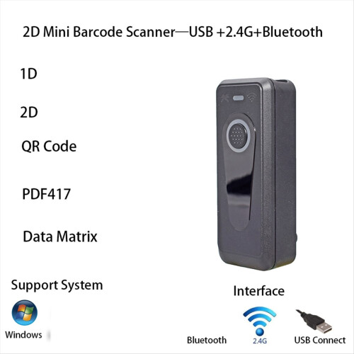 Tragbarer, kleiner, kabelloser Barcode-Scanner und Bluetooth 1D/2D QR-Code-Lesegerät für Android (Schwarz) 2