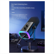 AM8 Dynamisches Mikrofon mit RGB-Steuerung, Kopfhöreranschluss und Stummschaltung, Mikrofon für PC-Spiele, Aufnahmen und Streaming, Schwarz