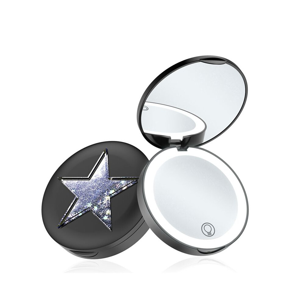 Exogio Black Portable Double-Sided Folding Cosmetic Mirror Female Gifts With Stars Mini Makeup Compact Pocket Mirrors,