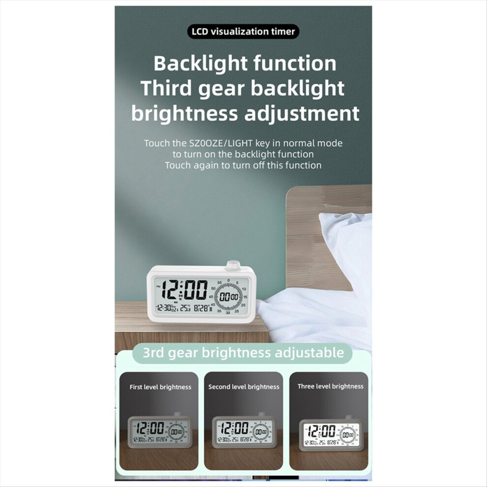 Countdown Alarm Clock Dual Display Visual Manager Ambient Temperature Detection Knob Design Clocks White Exogio