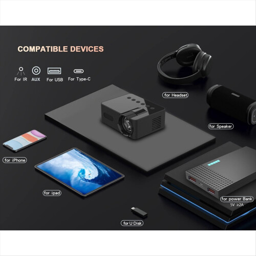YT100 Mini Home Projector Portable Theater Wireless Cell Phone Multi-Function 2