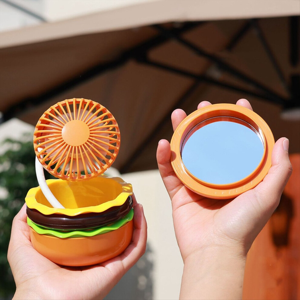 Mini Rechargeable Fan 500Mah Burger Shape Multifunction Desk 3 Speeds Including Mirror Universal Fan,A 4854171135964
