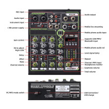 Live-Soundkarten-Mixerkonsole PL4 PRO mit 4 Kanälen, Effekten, Bluetooth und USB-Schnittstelle für Musikliebhaber