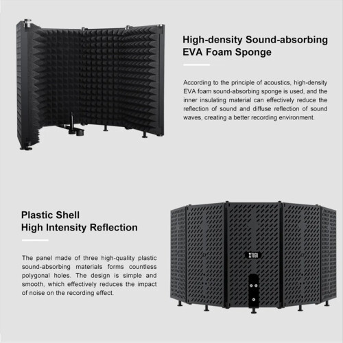 Microphone Wind Screen Foldable Studio Recording Isolation Shield Mic Noise Reduction Screen(5 Panel ,P75) 1