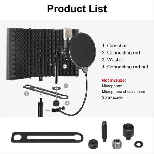 Microphone Wind Screen Foldable Studio Recording Isolation Shield Mic Noise Reduction Screen(5 Panel ,P75) 2