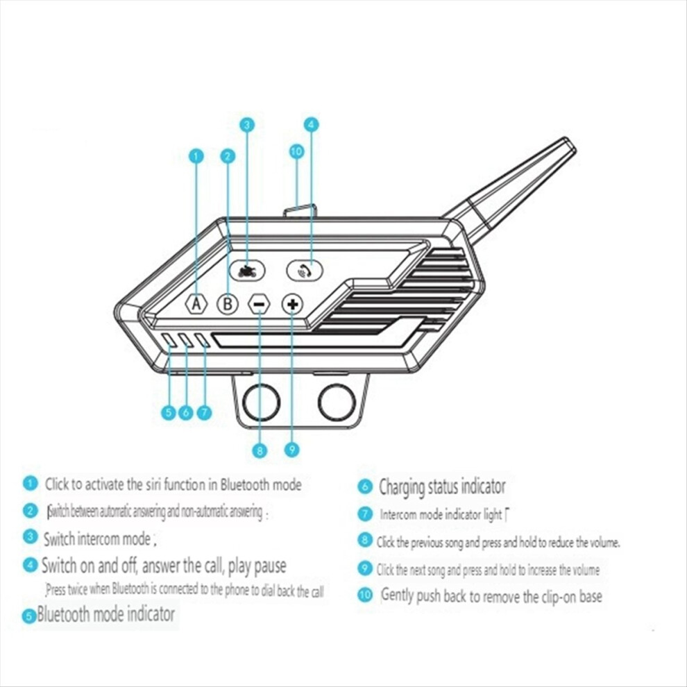 Motorcycle Helmet Bluetooth Intercom Wireless Headset Cycling 2 People 1000M Waterproof 4854171127518