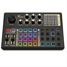 Live Sound Card and Audio Interface Board with Multiple DJ Mixer Effects,Voice Changer LED Light