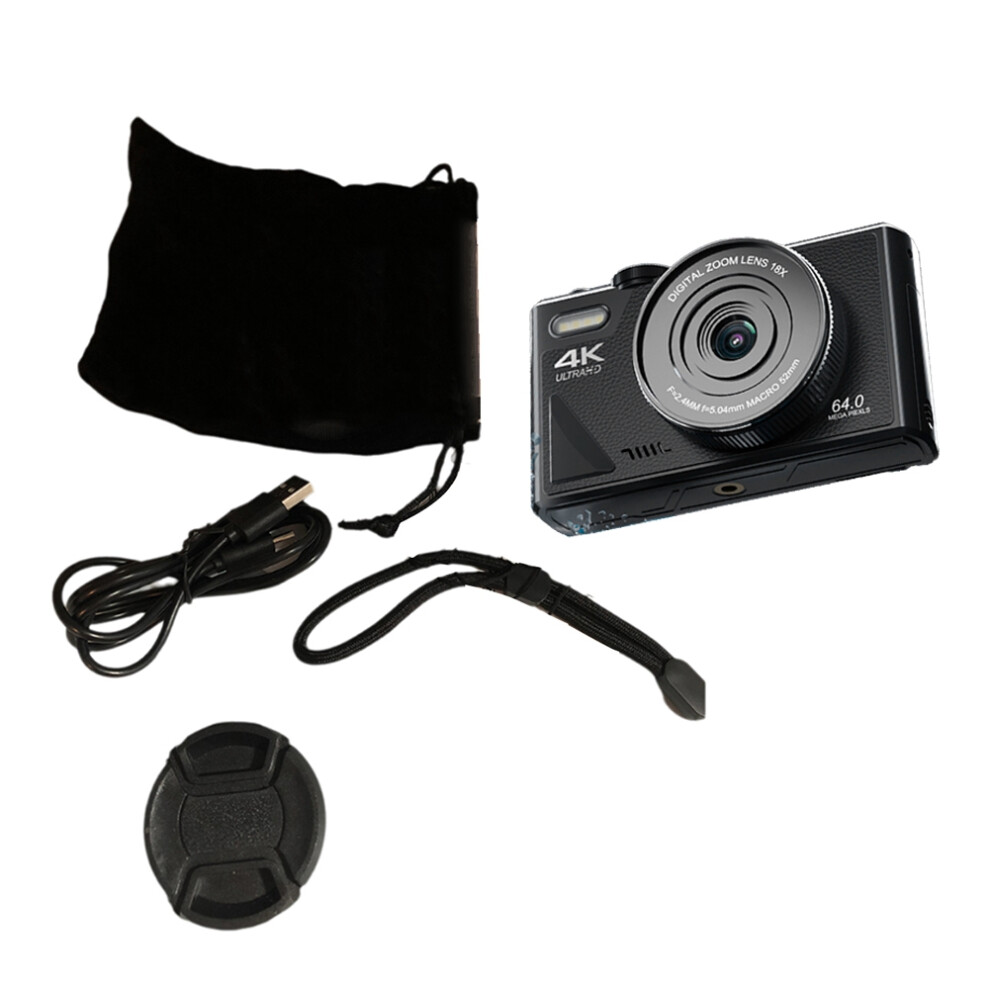 64Mp Digital Camera For Photography 4K Video Vlog Camcorder 18X Zoom 180 Flip Screen Black 4854171134424