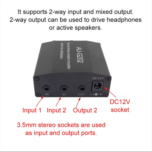 AU-G202 Ground Loop Noise Isolator Audio Mixer with 2 Inputs Outputs for PC PS Game Consoles 2