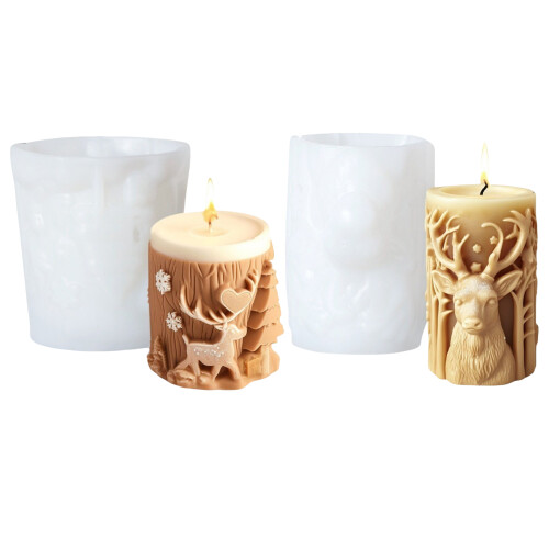 2Pcs Christmas Themed Silicone Candle Molds Cylinder Shape