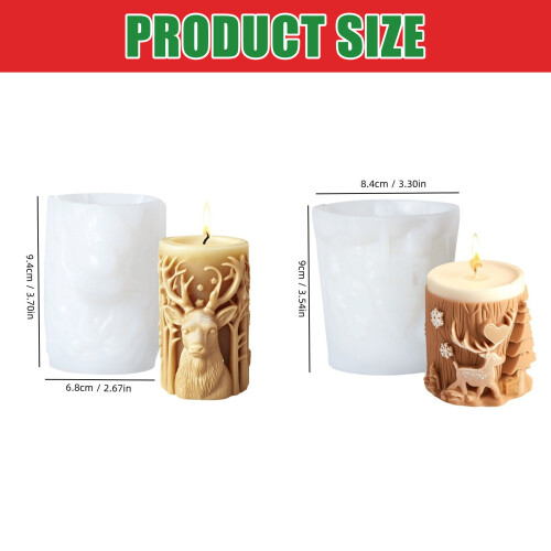 2Pcs Christmas Themed Silicone Candle Molds Cylinder Shape 2